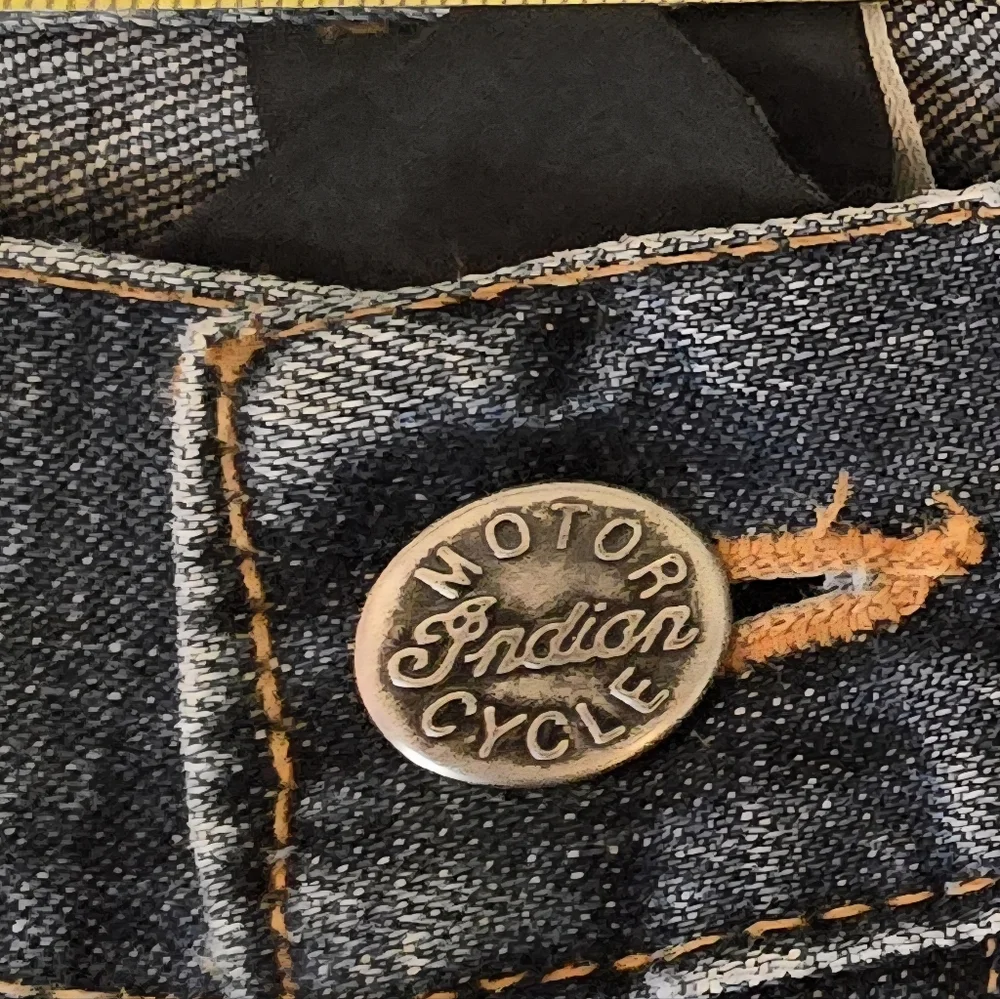 RARE Vintage Indian Motocycle Denim Jeans Chief Head Wings Blue Straight 34x32